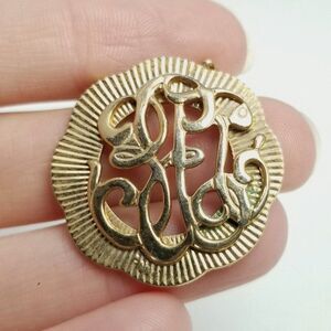 Vintage Gold Tone Monogram Initial Letter Brooch Personalized Lapel Pin, Estate